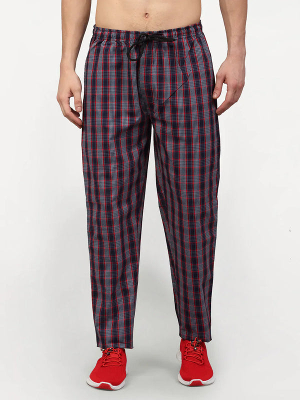 Jainish Men's Grey Cotton Checked Track Pants ( JOG 019Grey-Red )