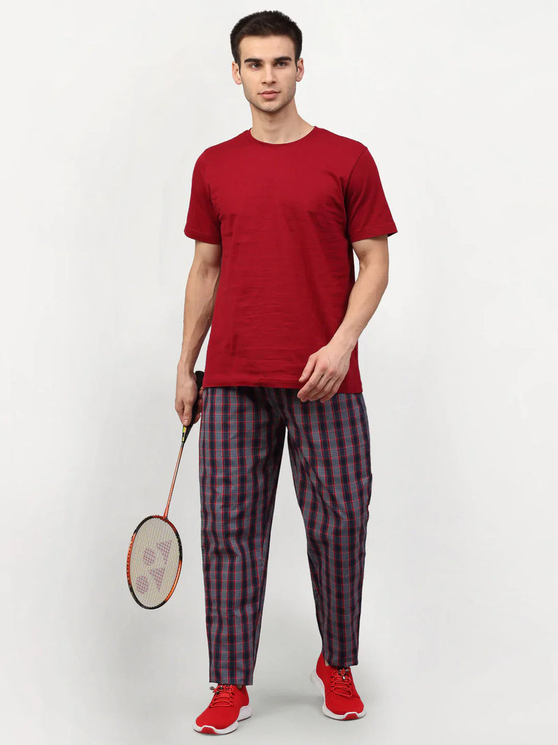 Jainish Men's Grey Cotton Checked Track Pants ( JOG 019Grey-Red )