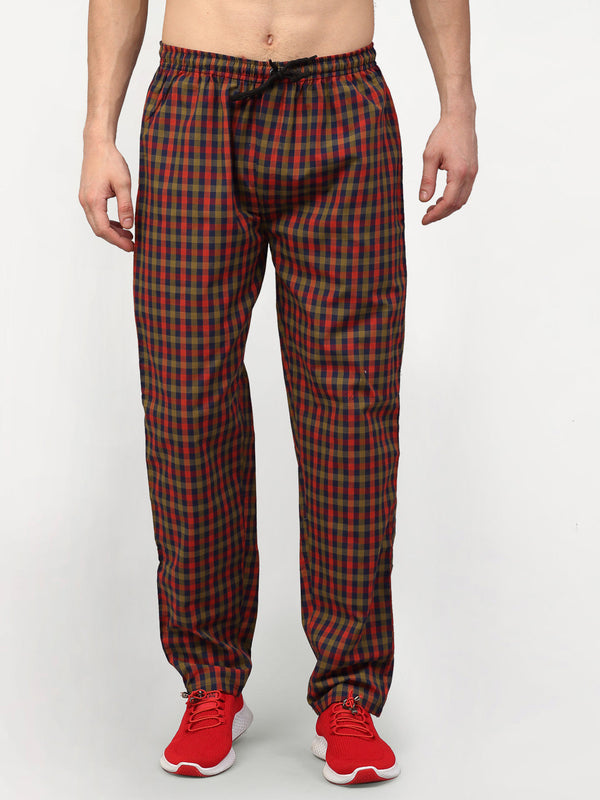 Indian Needle Men's Orange Cotton Checked Track Pants