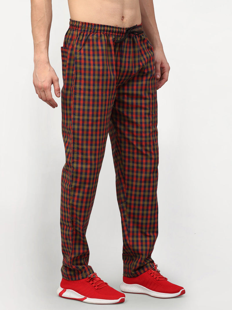 Indian Needle Men's Orange Cotton Checked Track Pants