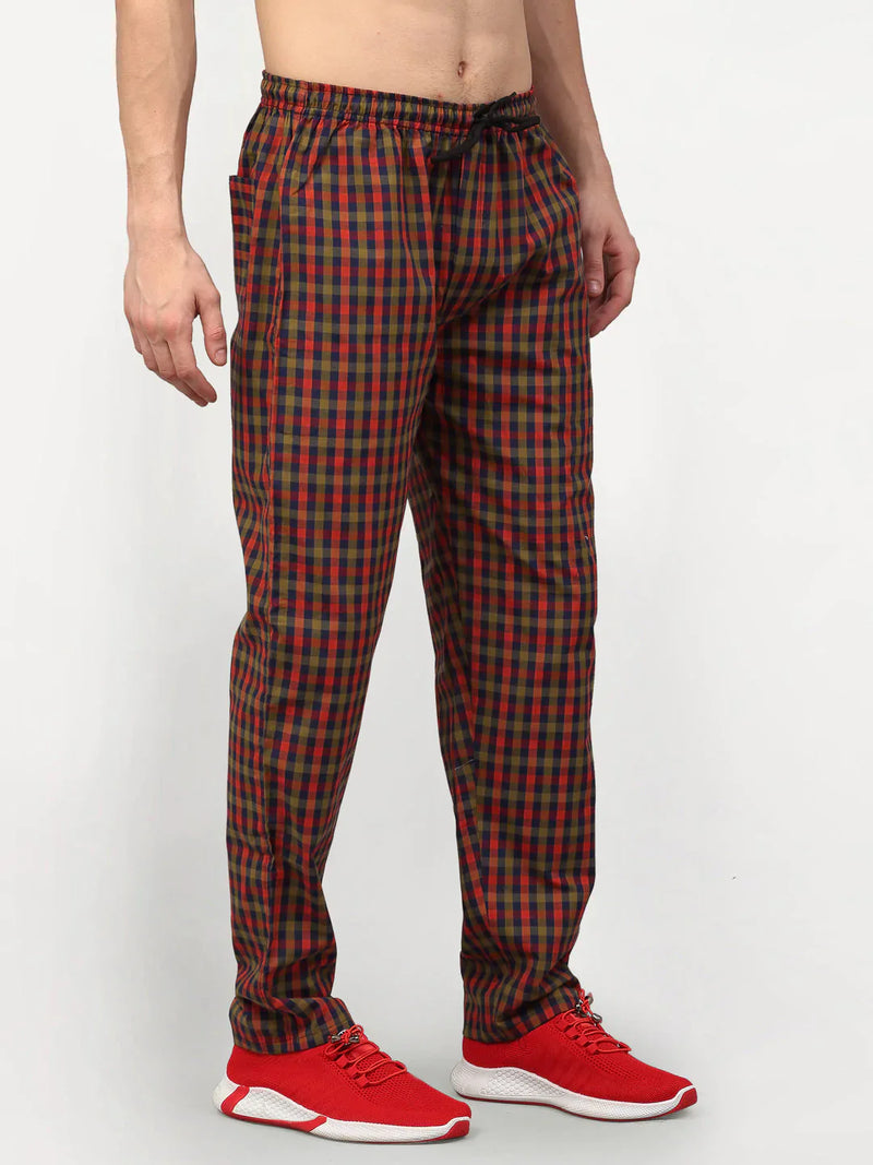 Jainish Men's Orange Cotton Checked Track Pants ( JOG 019Orange-Red )