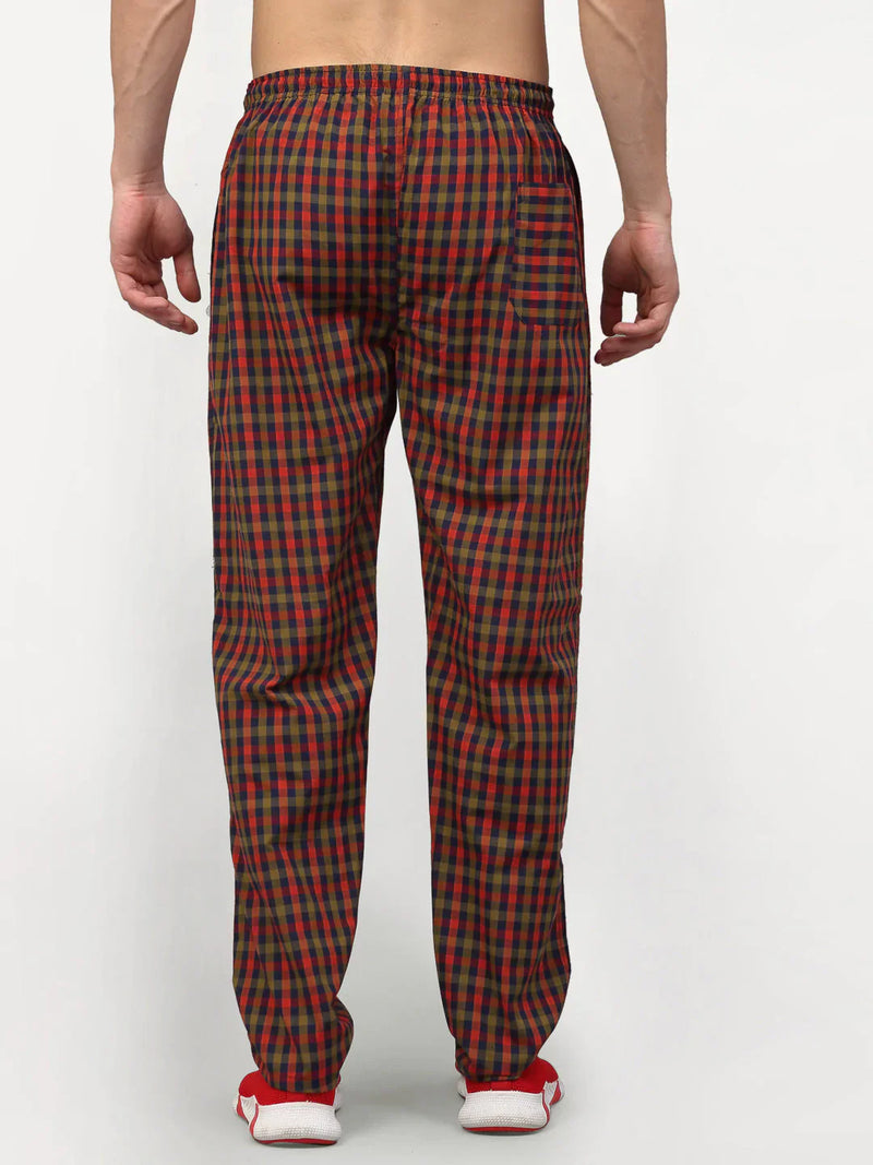 Jainish Men's Orange Cotton Checked Track Pants ( JOG 019Orange-Red )