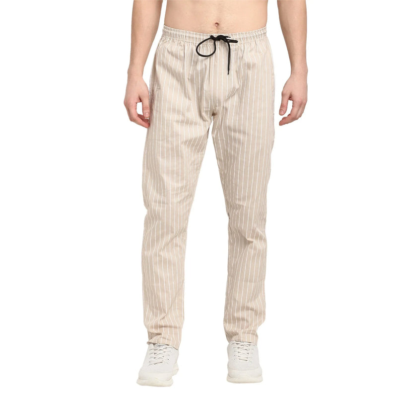 Jainish Men's Beige Cotton Striped Track Pants ( JOG 020Cream )