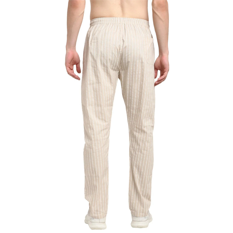 Jainish Men's Beige Cotton Striped Track Pants ( JOG 020Cream )