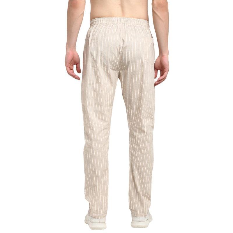 Indian Needle Men's Beige Cotton Striped Track Pants