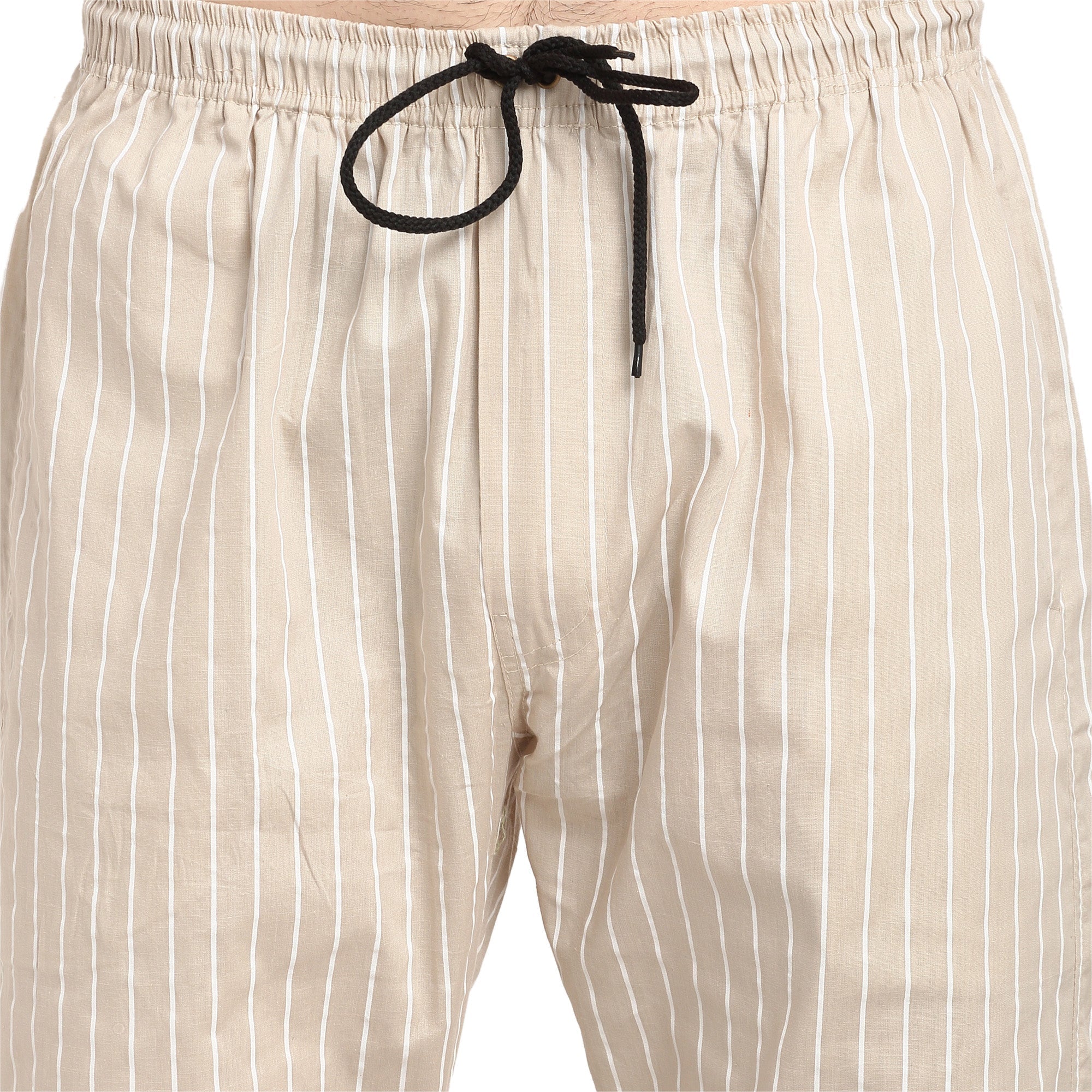Indian Needle Men's Beige Cotton Striped Track Pants