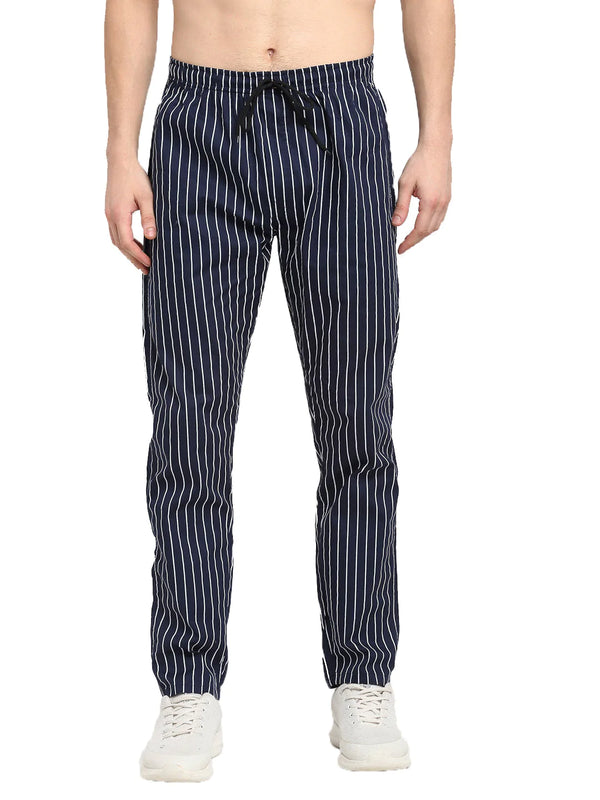 Jainish Men's Navy Blue Cotton Striped Track Pants ( JOG 020Navy )