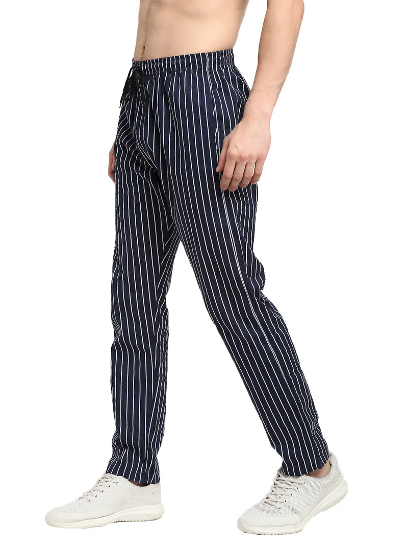 Jainish Men's Navy Blue Cotton Striped Track Pants ( JOG 020Navy )