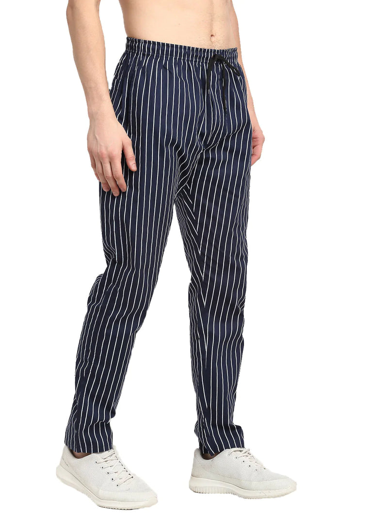 Jainish Men's Navy Blue Cotton Striped Track Pants ( JOG 020Navy )