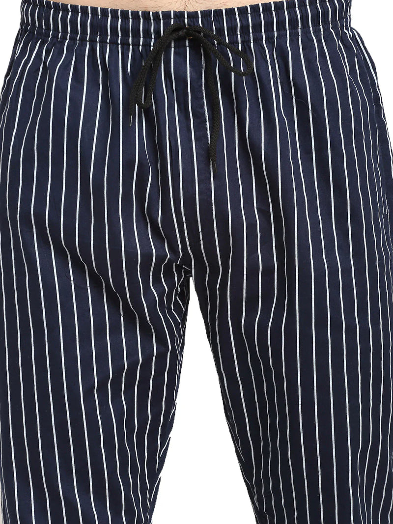 Jainish Men's Navy Blue Cotton Striped Track Pants ( JOG 020Navy )