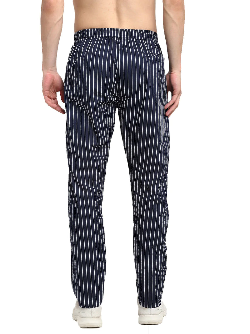 Jainish Men's Navy Blue Cotton Striped Track Pants ( JOG 020Navy )