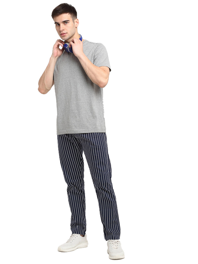 Indian Needle Men's Navy Blue Cotton Striped Track Pants