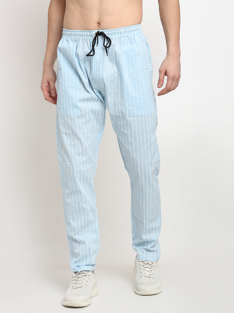 Indian Needle Men's Blue Cotton Striped Track Pants