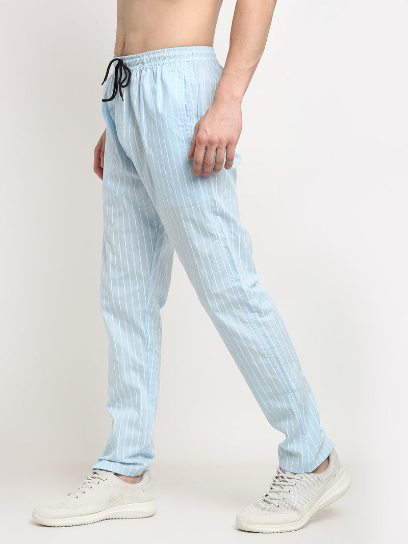 Indian Needle Men's Blue Cotton Striped Track Pants