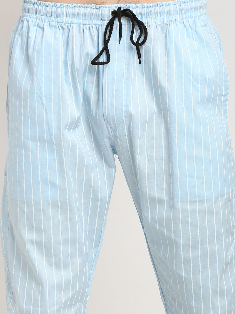 Indian Needle Men's Blue Cotton Striped Track Pants