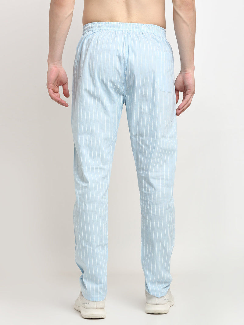 Indian Needle Men's Blue Cotton Striped Track Pants