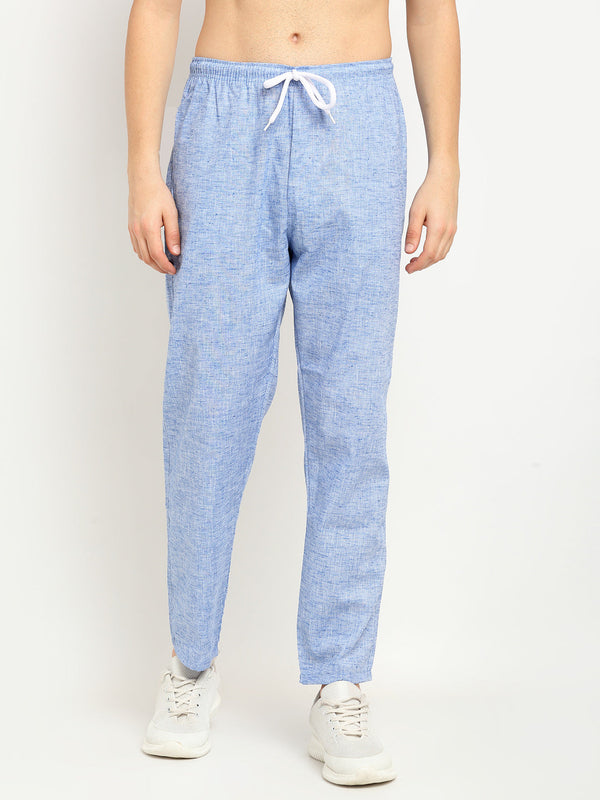 Indian Needle Men's Blue Linen Cotton Track Pants