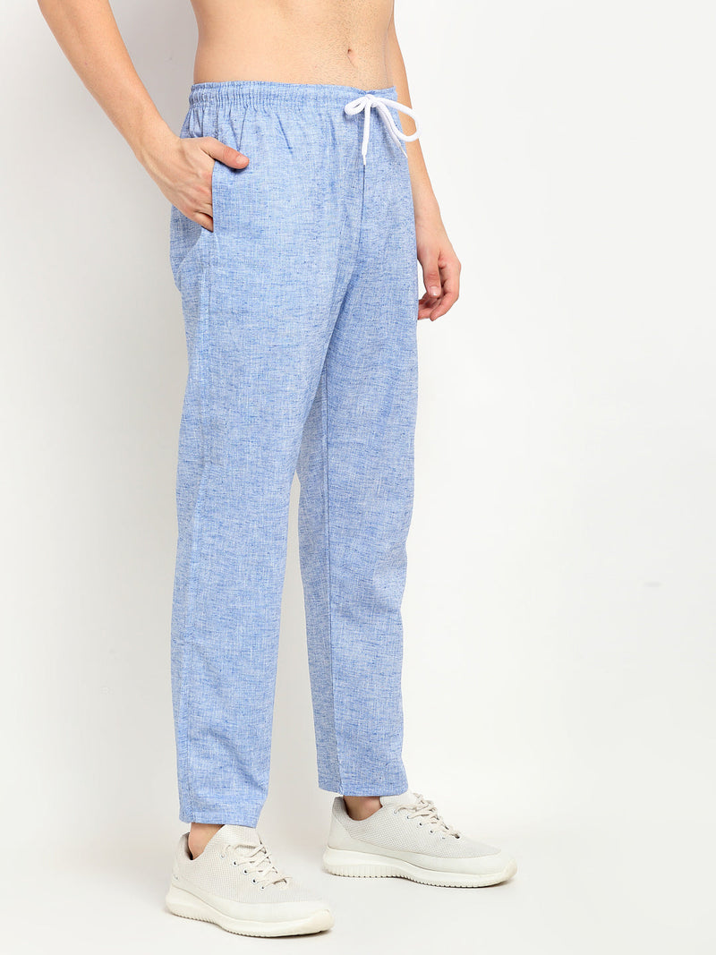 Indian Needle Men's Blue Linen Cotton Track Pants