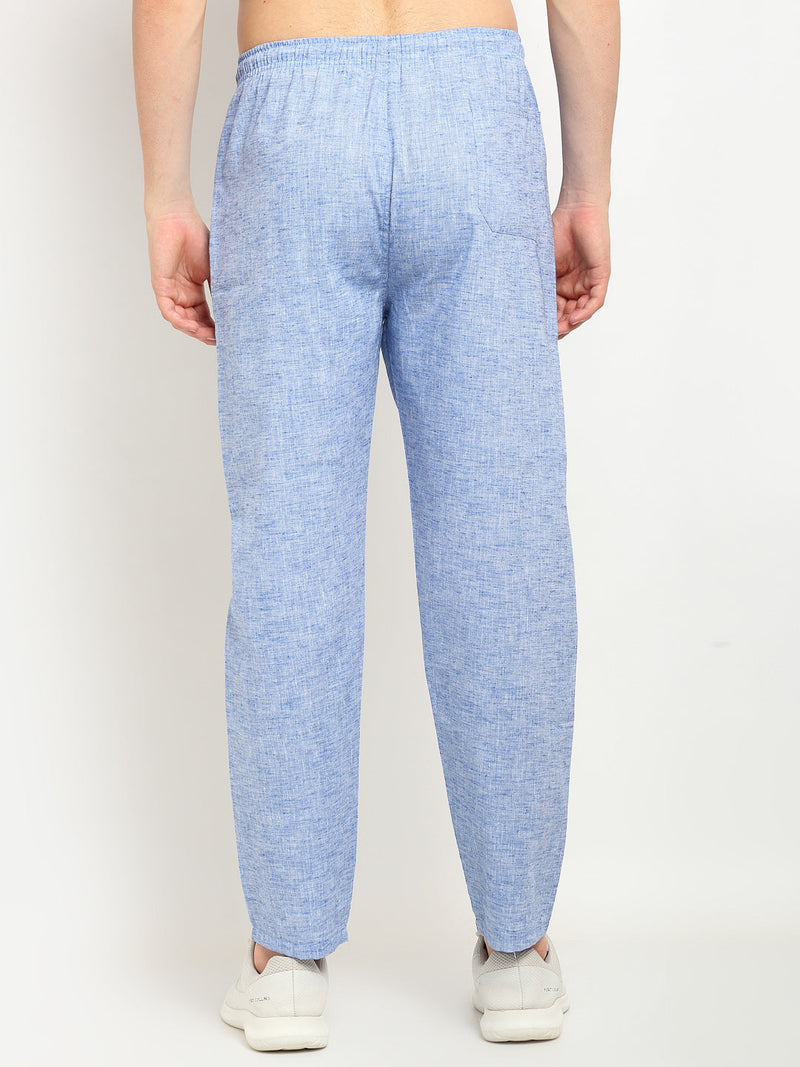 Indian Needle Men's Blue Linen Cotton Track Pants