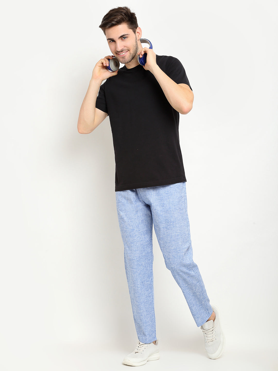 Indian Needle Men's Blue Linen Cotton Track Pants