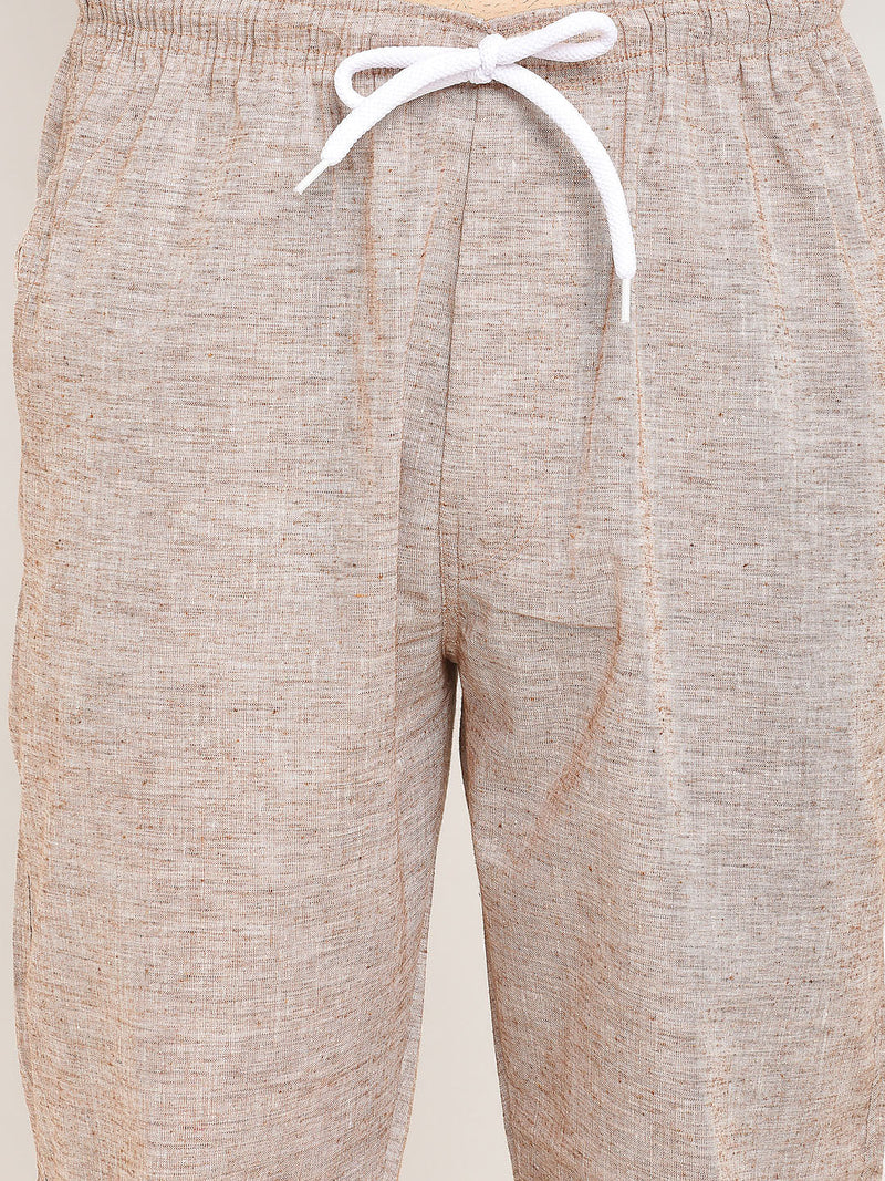 Indian Needle Men's Brown Linen Cotton Track Pants