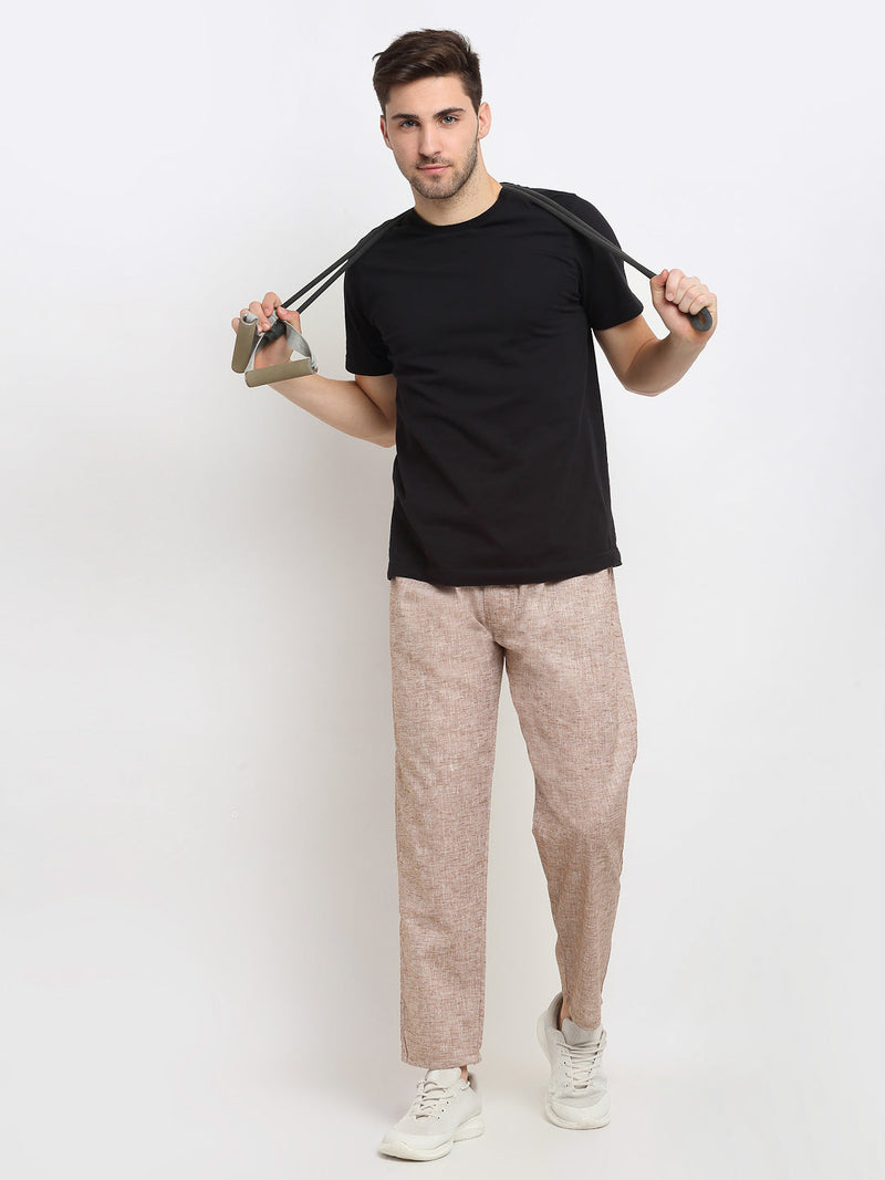 Indian Needle Men's Brown Linen Cotton Track Pants