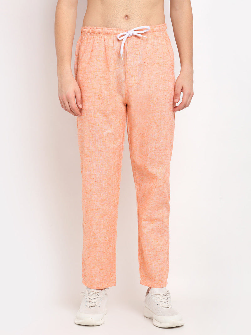 Indian Needle Men's Orange Linen Cotton Track Pants