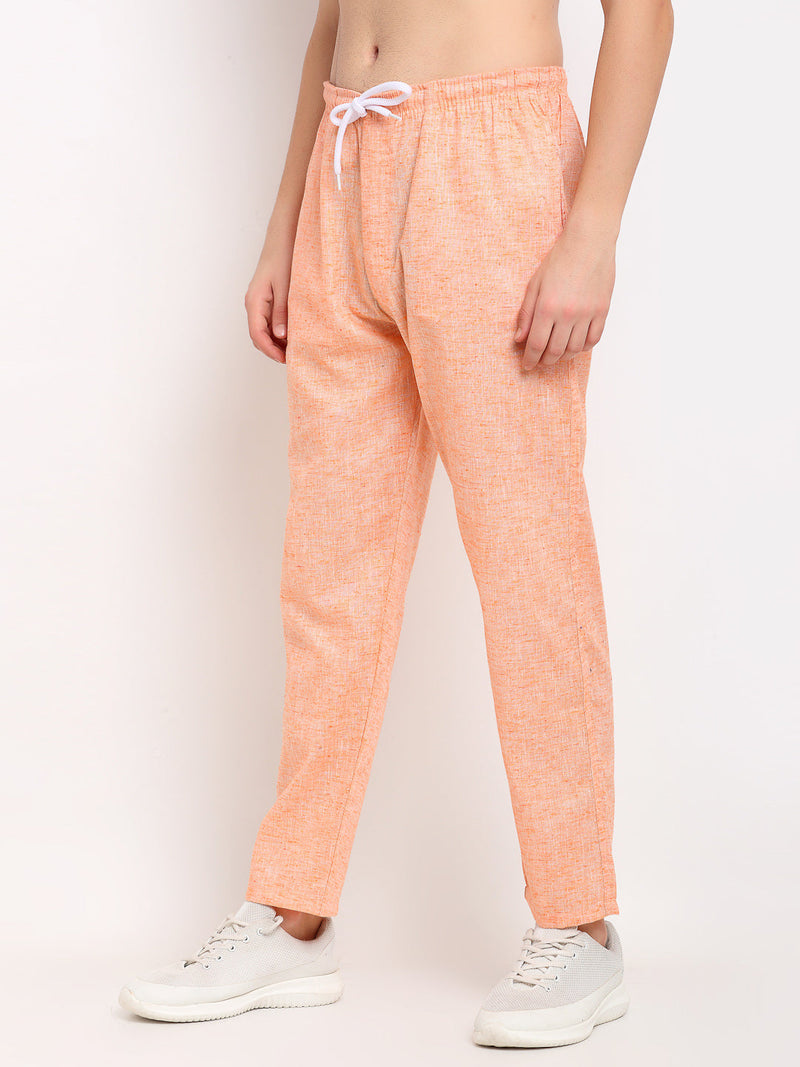 Indian Needle Men's Orange Linen Cotton Track Pants