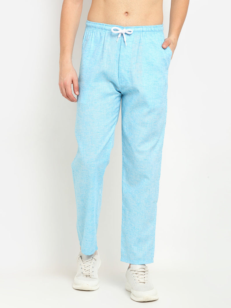 Indian Needle Men's Blue Linen Cotton Track Pants