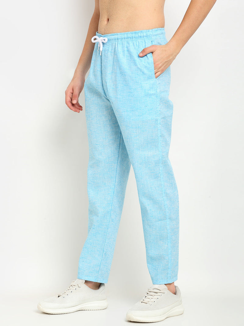 Indian Needle Men's Blue Linen Cotton Track Pants