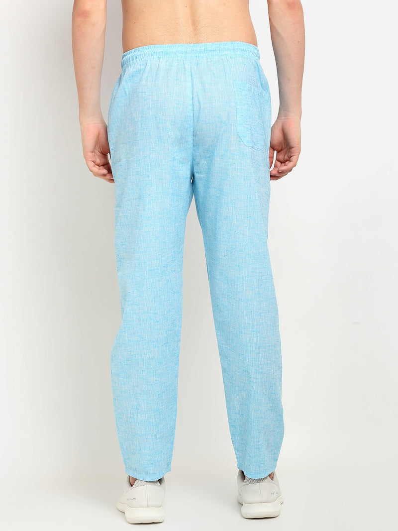 Indian Needle Men's Blue Linen Cotton Track Pants