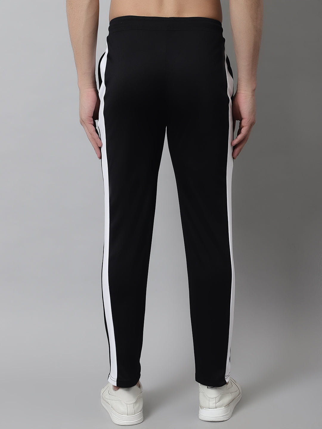 Men's Black and White Striped Streachable Lycra Trackpants