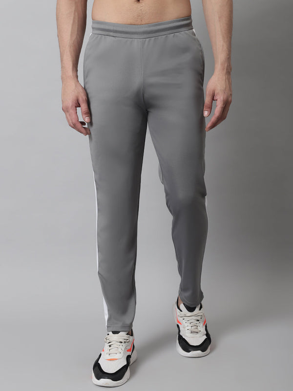 Men's Grey and White Striped Streachable Lycra Trackpants