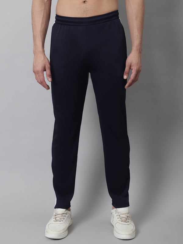 Men's Navy Blue and White Striped Streachable Lycra Trackpants