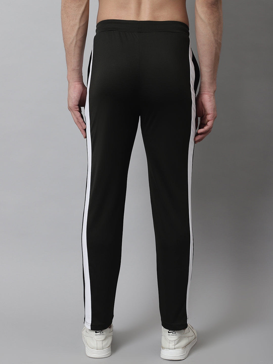 Men's Olive Green and White Striped Streachable Lycra Trackpants