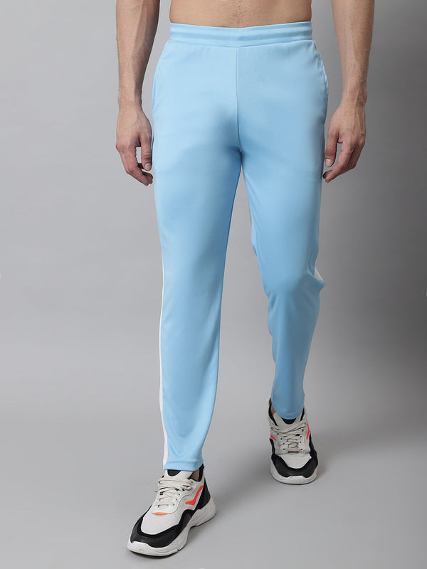 Men's Sky Blue and White Striped Streachable Lycra Trackpants