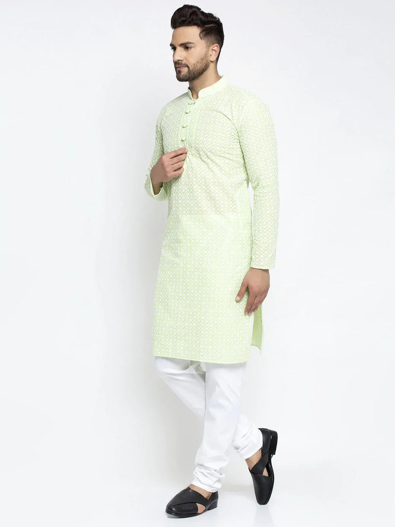 Jompers Men's Dark-Green Embroidered Kurta Payjama Sets ( JOKP 626 Dark-Green )