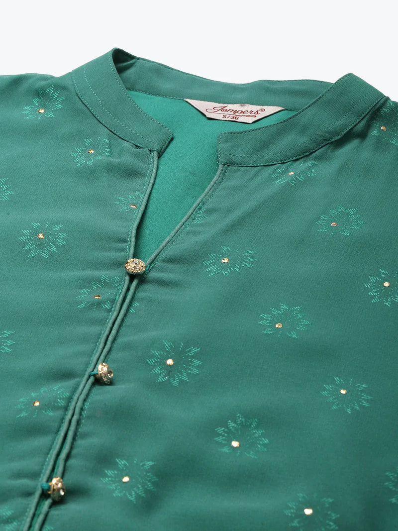 Printed Mukaish Kurta with Palazzos ( JOKPL 1460 Green )