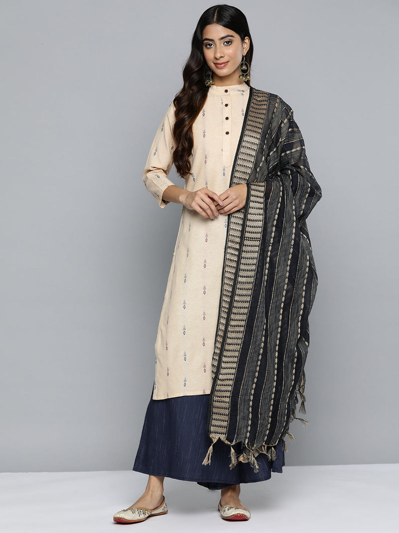 Jompers Woven Design Kurta With Palazzos & Dupatta ( JOKPL D10B 1508 Navy )