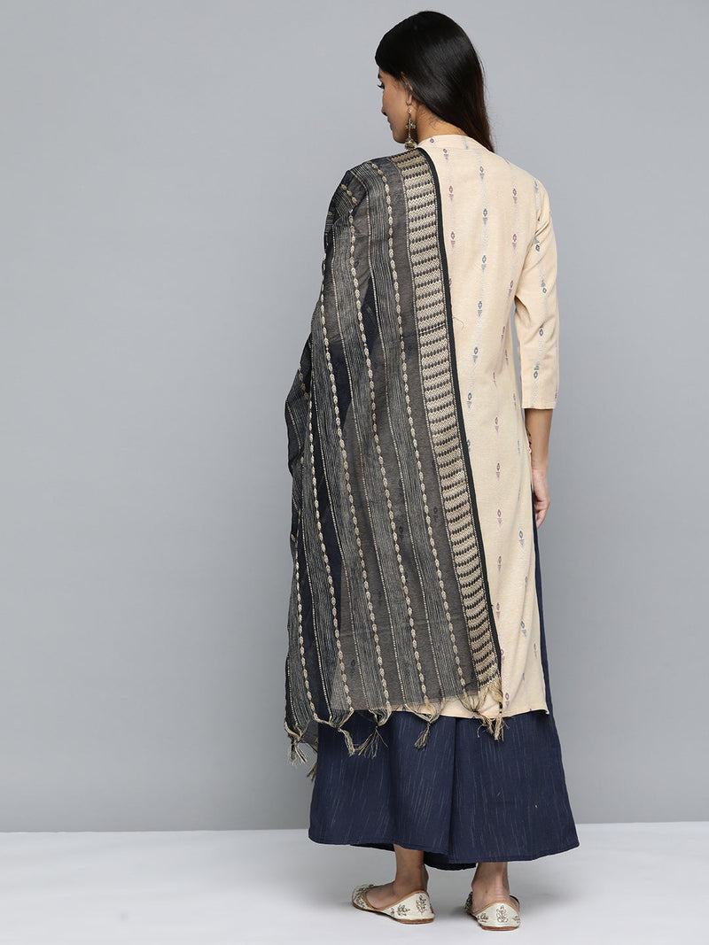 Jompers Woven Design Kurta With Palazzos & Dupatta ( JOKPL D10B 1508 Navy )