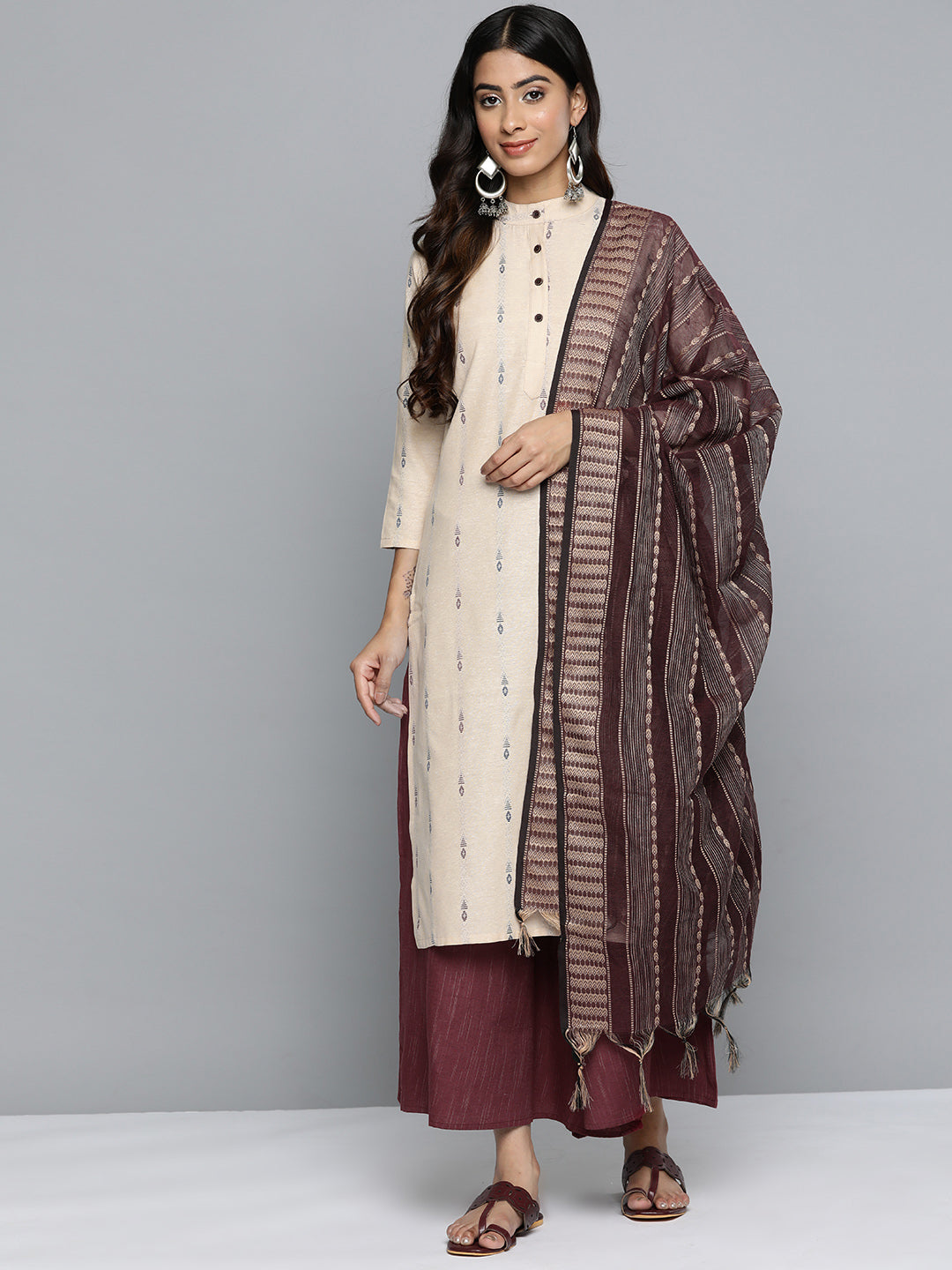Jompers Woven Design Kurta With Palazzos & Dupatta ( JOKPL D10P 1508 Purple )