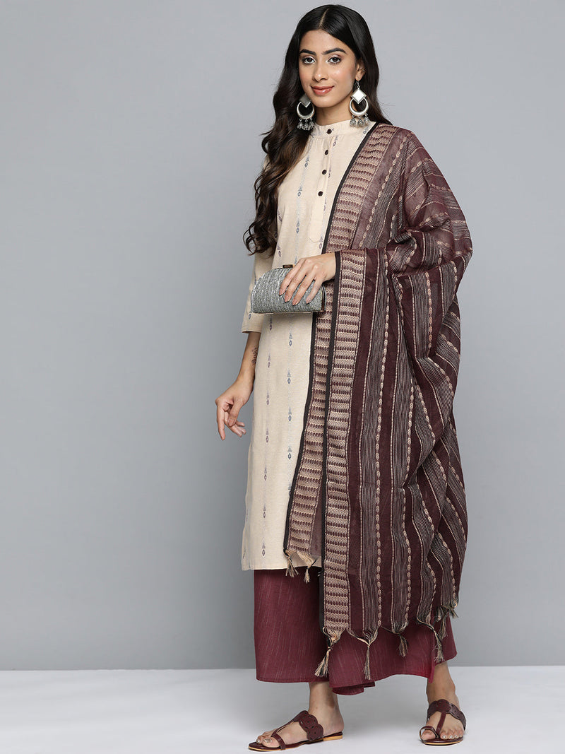 Jompers Woven Design Kurta With Palazzos & Dupatta ( JOKPL D10P 1508 Purple )