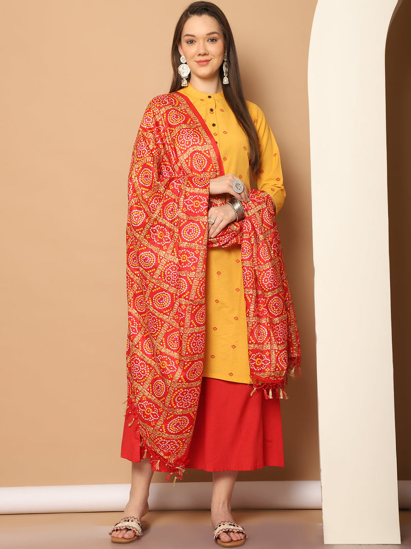 Women Woven Design Kurta with Palazzos & With Dupatta ( JOKPL D37R 1555 Yellow )