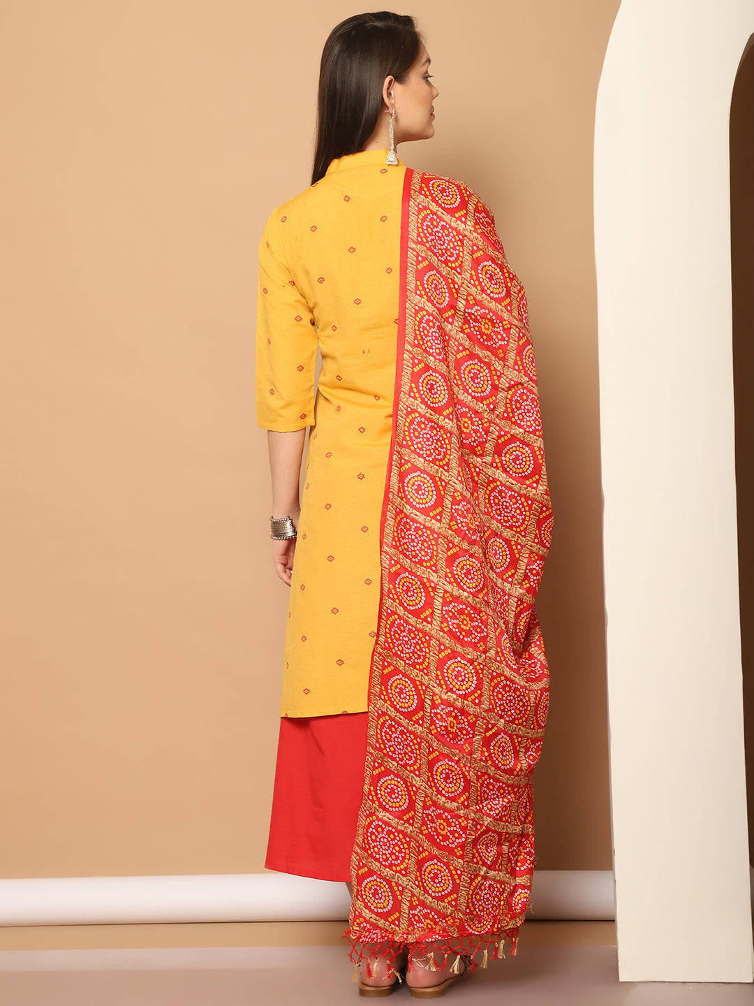 Women Woven Design Kurta with Palazzos & With Dupatta ( JOKPL D37R 1555 Yellow )