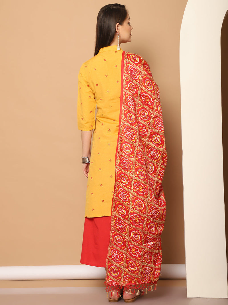 Women Woven Design Kurta with Palazzos & With Dupatta ( JOKPL D37R 1555 Yellow )