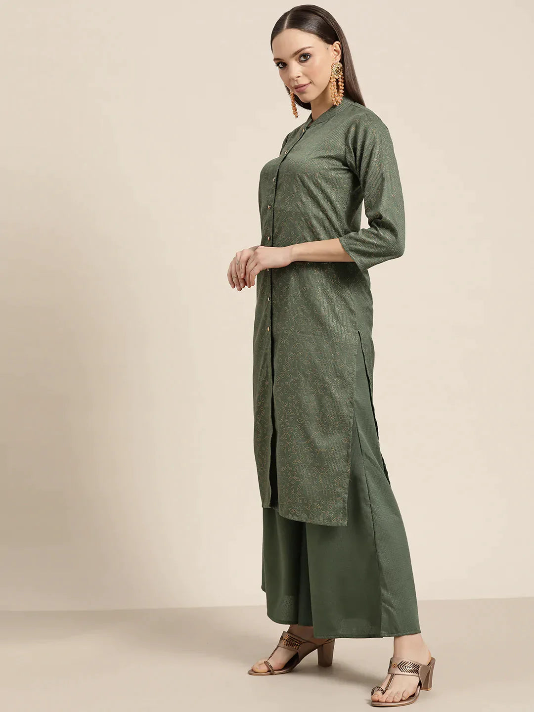 Women Maroon Floral Embroidered Mukaish Kurta with Palazzos & Dupatta ( JOKPL D41G 1481 Green )
