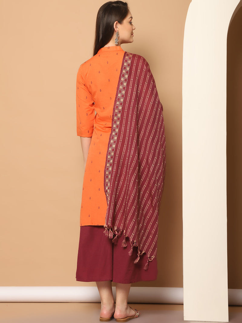 Women Woven Design Orange Kurta with Palazzos & With Dupatta ( JOKPL D51P 1555 Orange )