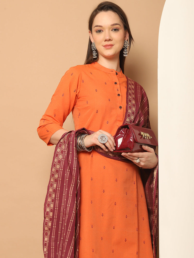 Women Woven Design Orange Kurta with Palazzos & With Dupatta ( JOKPL D51P 1555 Orange )