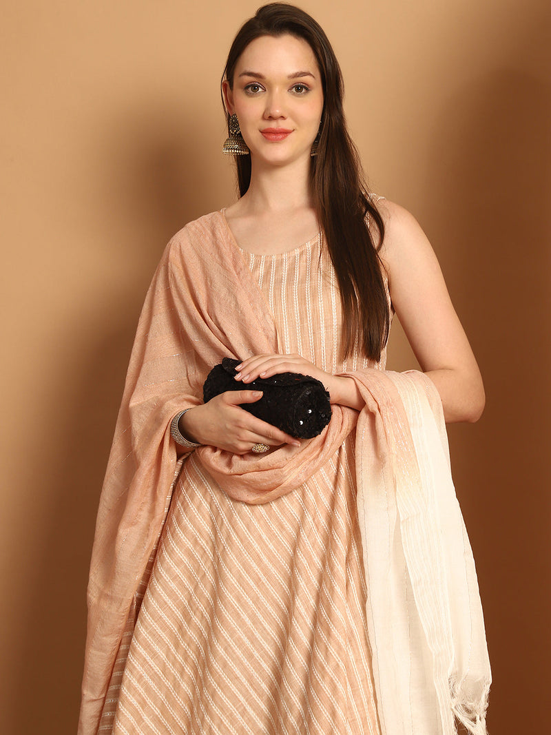 Women Brown Woven Design Flared Kurta with Palazzos & With Dupatta ( JOKPL D59BR 1553 Brown )