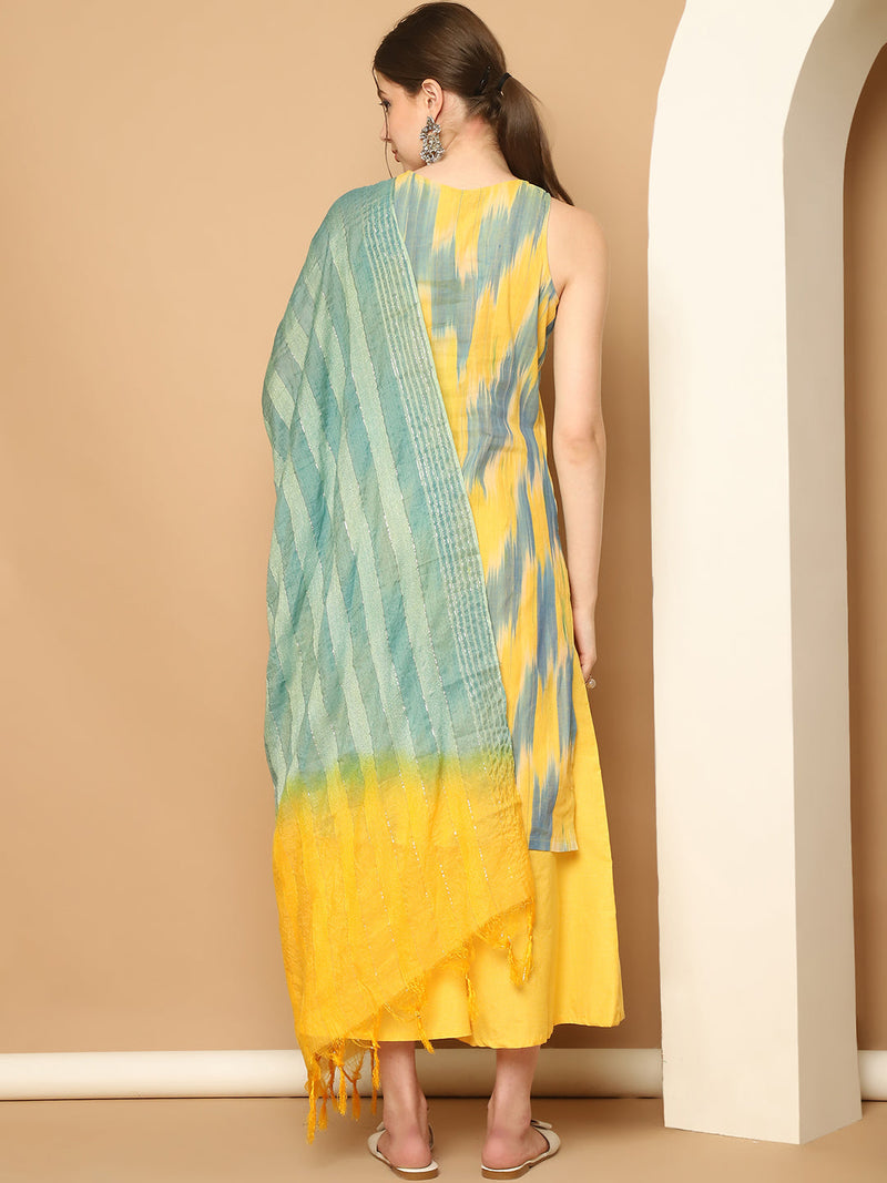 Printed Pure Cotton Kurta with Palazzos & With Dupatta ( JOKPL D59YG 1561 Yellow )